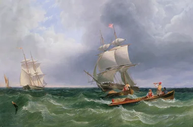 Shore Parties Disembarking, Brigs in a Swell Beyond